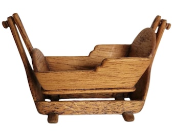 Vintage Handmade Nursery Miniature Dollhouse Wood Swinging Cradle 1:12 Bassinet
