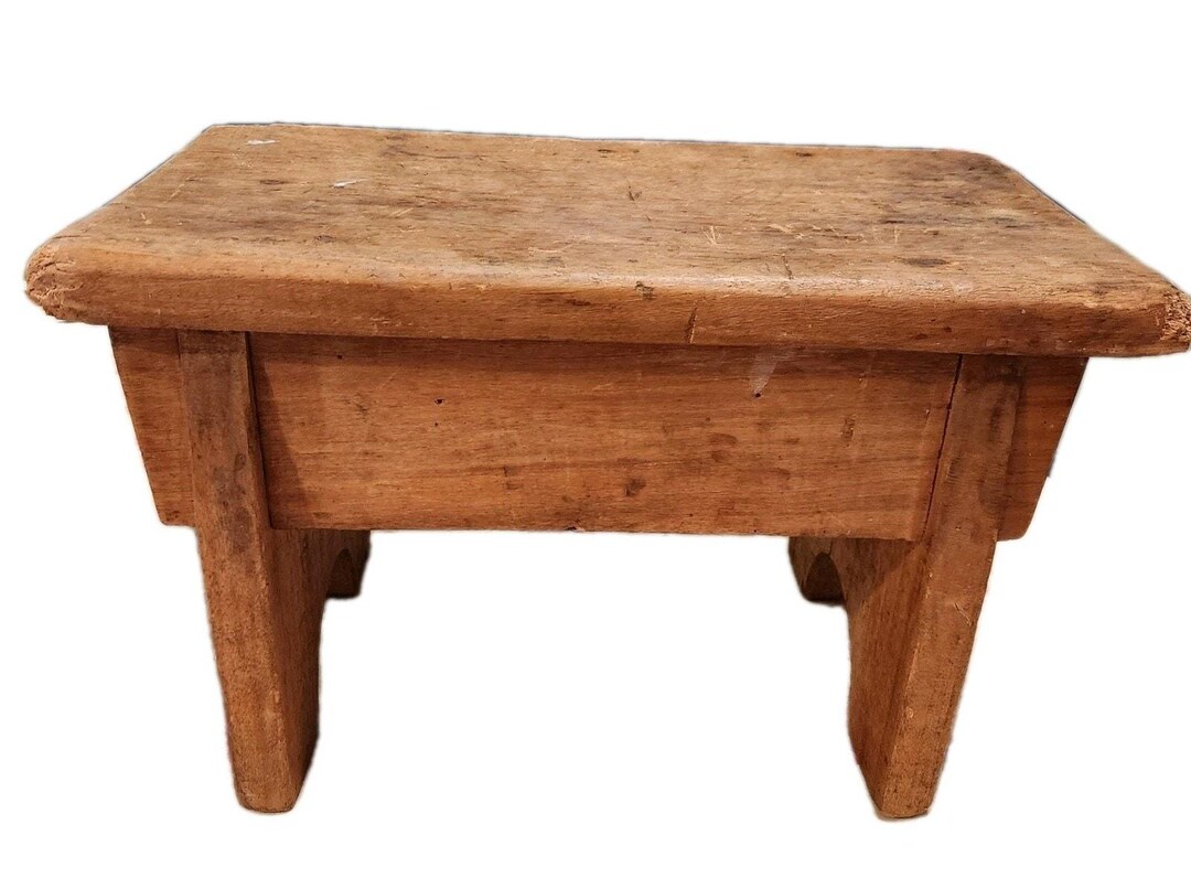 Vintage Primitive Wooden Stool Rustic Farmhouse Old Paint Folk Art ...