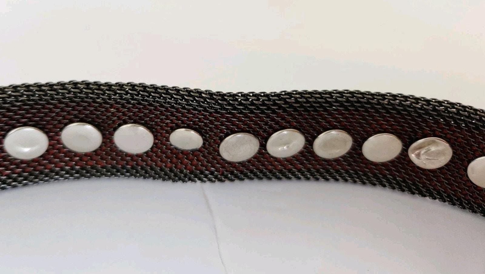 VTG Usmeco Paris Couture Leather Buckle Riveted & Mesh Bling 