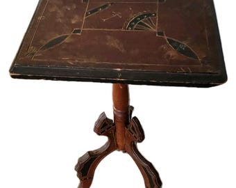 Aesthetic Movement Antique Carved Walnut Eastlake Inlaid Parlor Pedestal Table