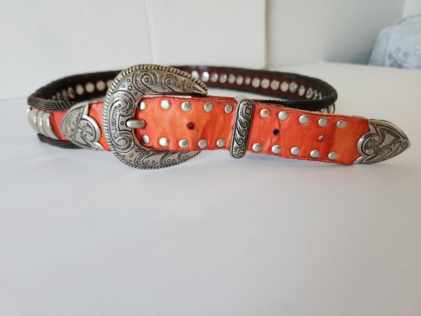 VTG Usmeco Paris Couture Leather Buckle Riveted & Mesh Bling  display picture 2