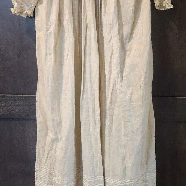 Antique Textile Linen & Lace Christening Gown 38.5" Ivory