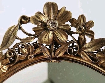 Vintage Matson Hollywood Regency Ormalu Filigree Vanity Mirror Gold Floral Daisy