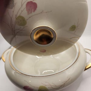 Vintage German China Tureen Covered Bowl Porcelain Dish Leaves w/ Gold Trim KPM