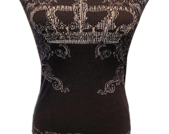 Y2K Biker Tattoo Moto Grunge Bling Graphic Womens Tank Top Crown Black Ribbed