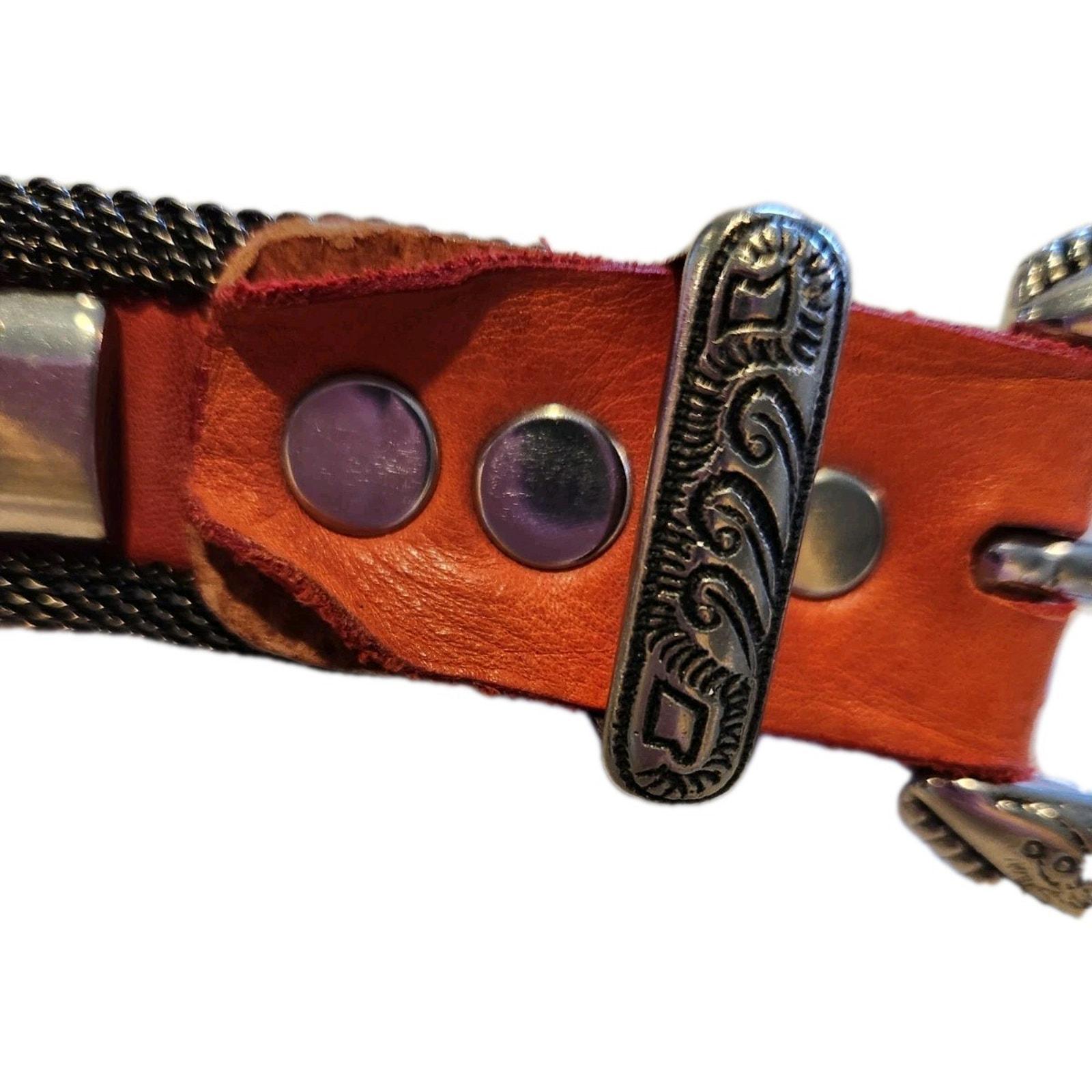 VTG Usmeco Paris Couture Leather Buckle Riveted & Mesh Bling 