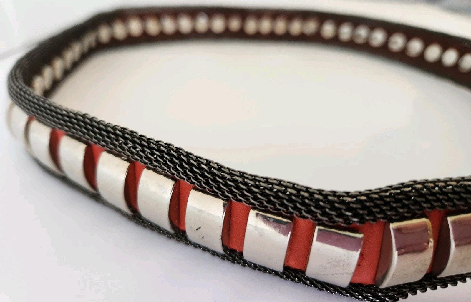 VTG Usmeco Paris Couture Leather Buckle Riveted & Mesh Bling 33\