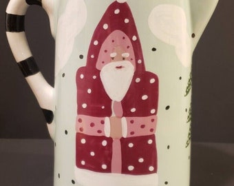 Fun & Hard-to-find Striped Santa Pitcher With Six Matching Fun & Hard-to-find Striped Santa Pitcher With Six Matching