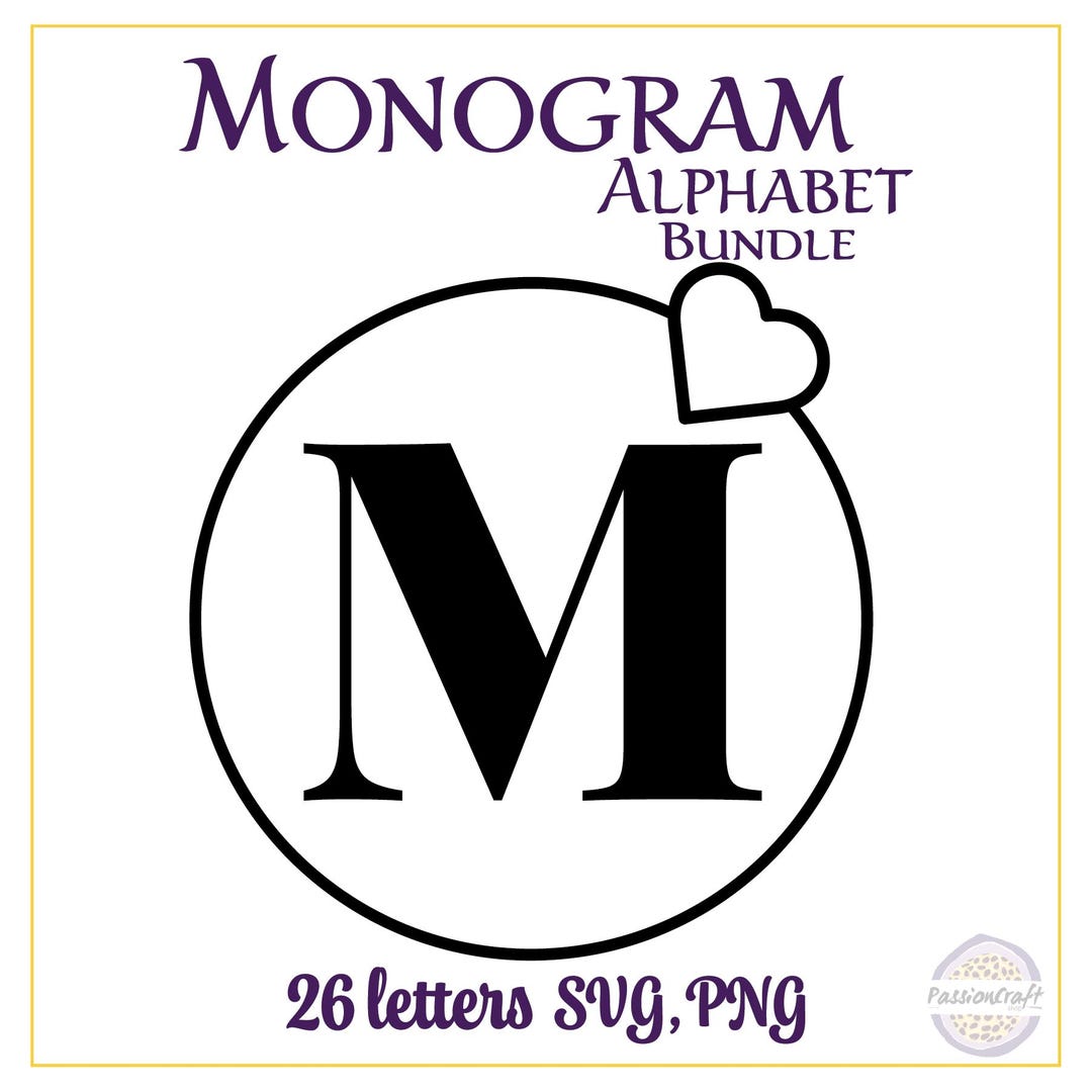 Heart Monogram, Circle Letter, Simple Initial, Personalized Monogram ...