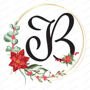 Monograma navideño B, arte de letras circulares doradas, descarga digital navideña - B