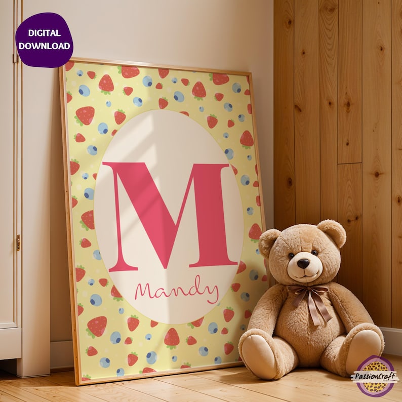 Strawberry Blueberry Initial Name Sign, Baby Girl Nursery Art (digital ...