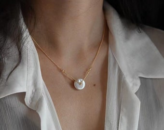 Luxury at its Finest: Button Baroque Pearl Pendant Necklace with 14K Gold Chain