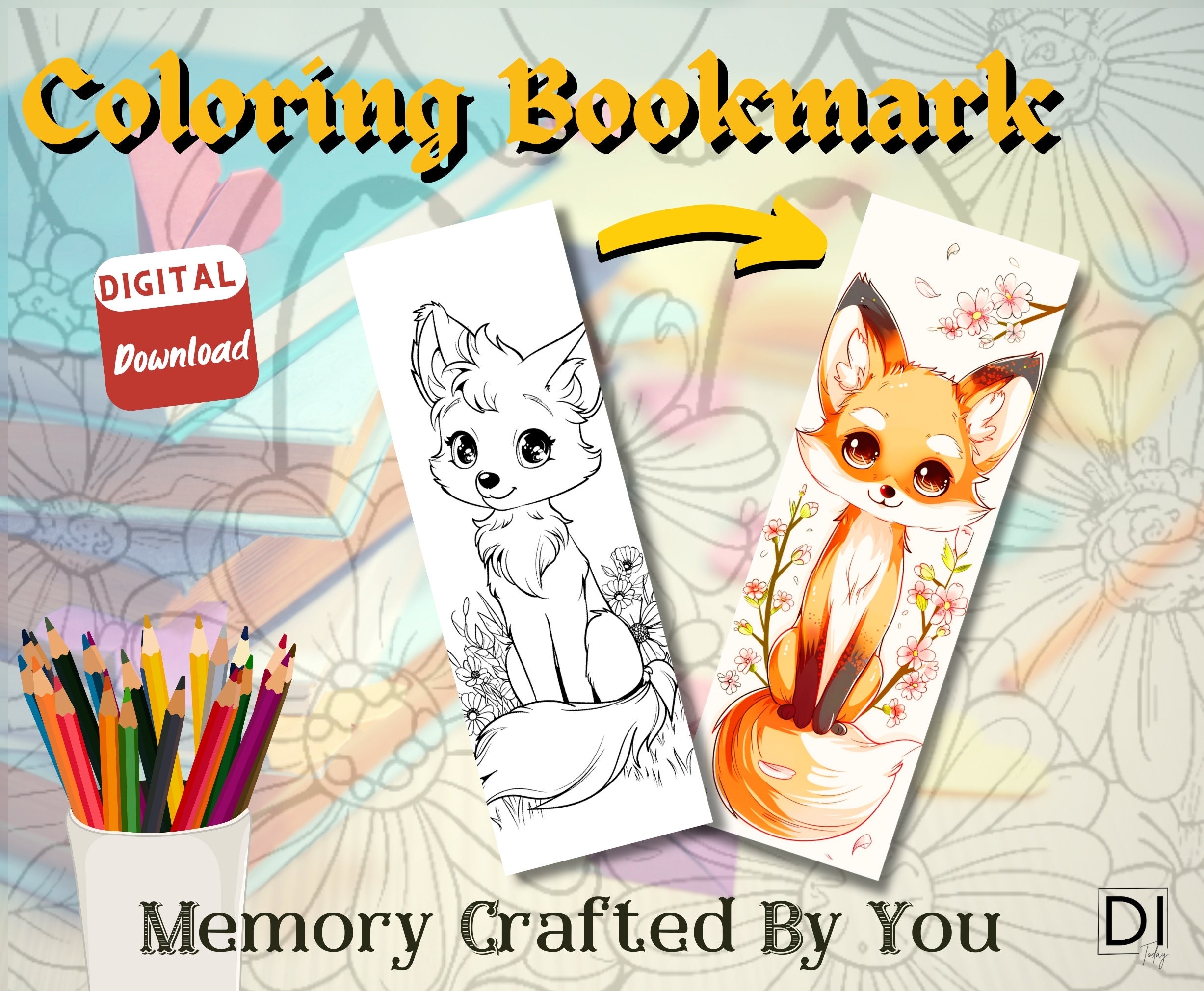 12 Baby Animal Coloring Bookmark for Kids , Book Lover Gift Box