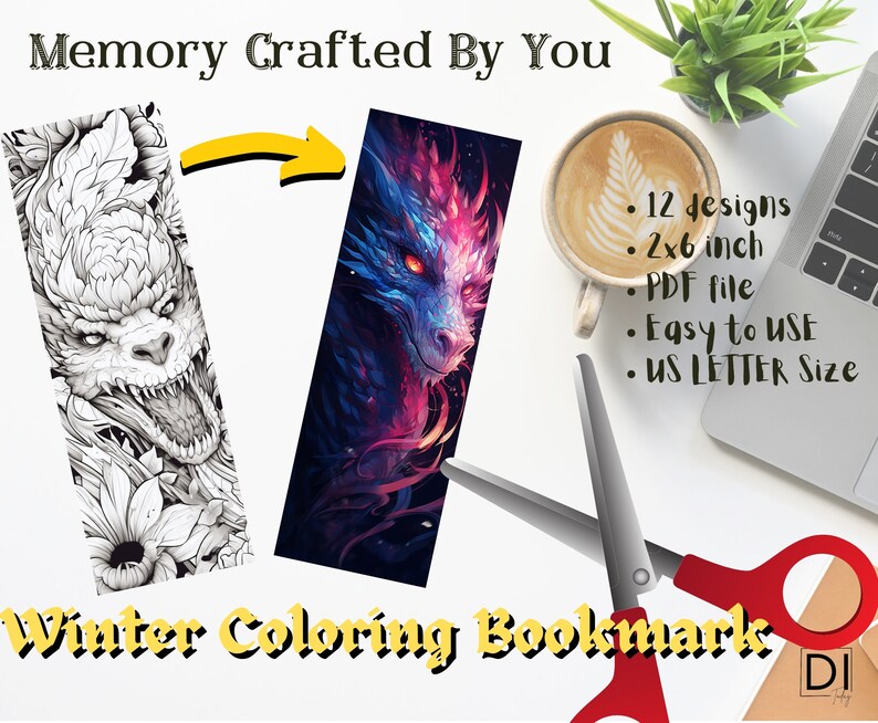 Dragon Coloring Bookmark , Printable Digital Downloads, Book Lovers ...