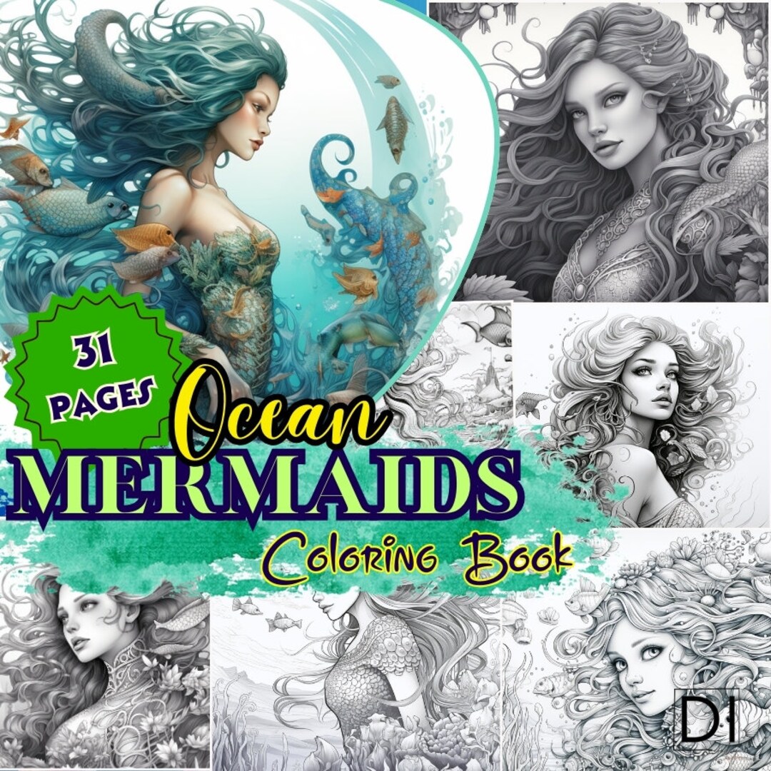 Mermaid Adult Coloring Pages , Mermaid Coloring Book for Adults ...