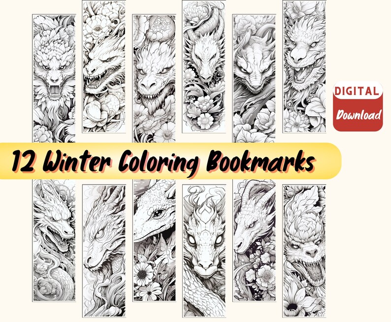 Dragon Coloring Bookmark , Printable Digital Downloads, Book Lovers ...