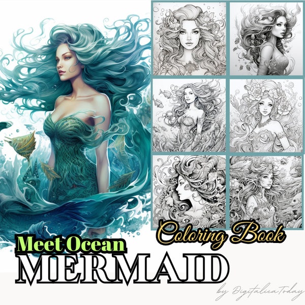 Mermaid Coloring Pages for Adults , Mermaid Coloring book for adults , colouring page fantasy , dark fantasy colouring book pages for woman
