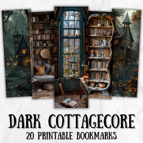 Dark Cottagecore Bookmarks Printable 20 PNG & 4 JPG sheets, Dark Academia Digital Bookmark Designs, Whimsigoth, Bookish Gift, Book Worm Png