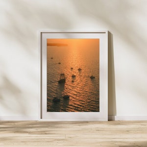 Boat at Sunset photo Ocean view wallart Orange sunset digital print Seaside view downloadable Sailboats at Sundown image Seaview download