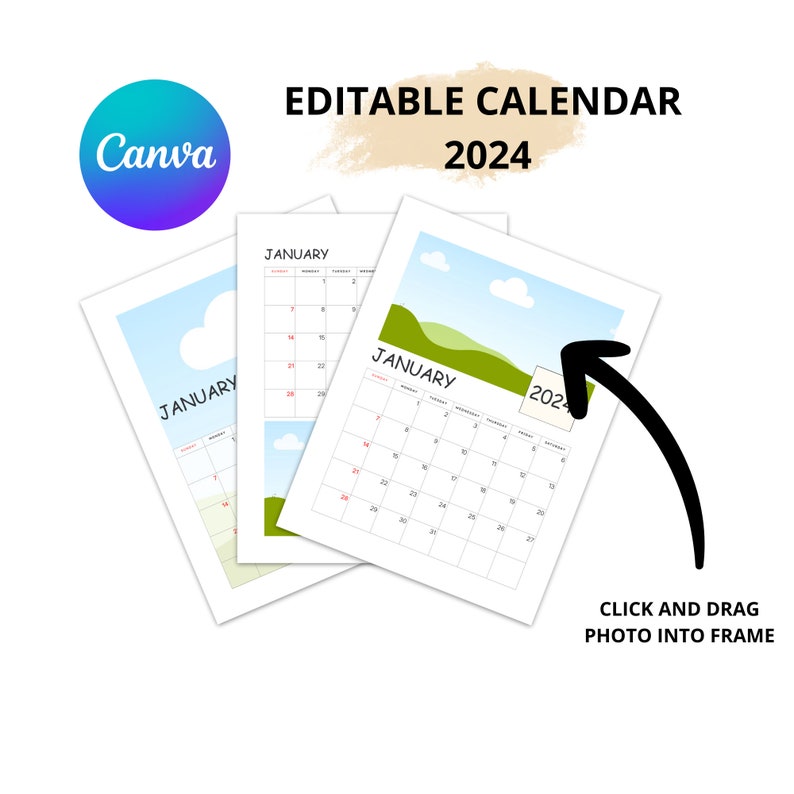 Personalized 2024 Photo Calendar Monthly Calendar Canva Calendar 2024
