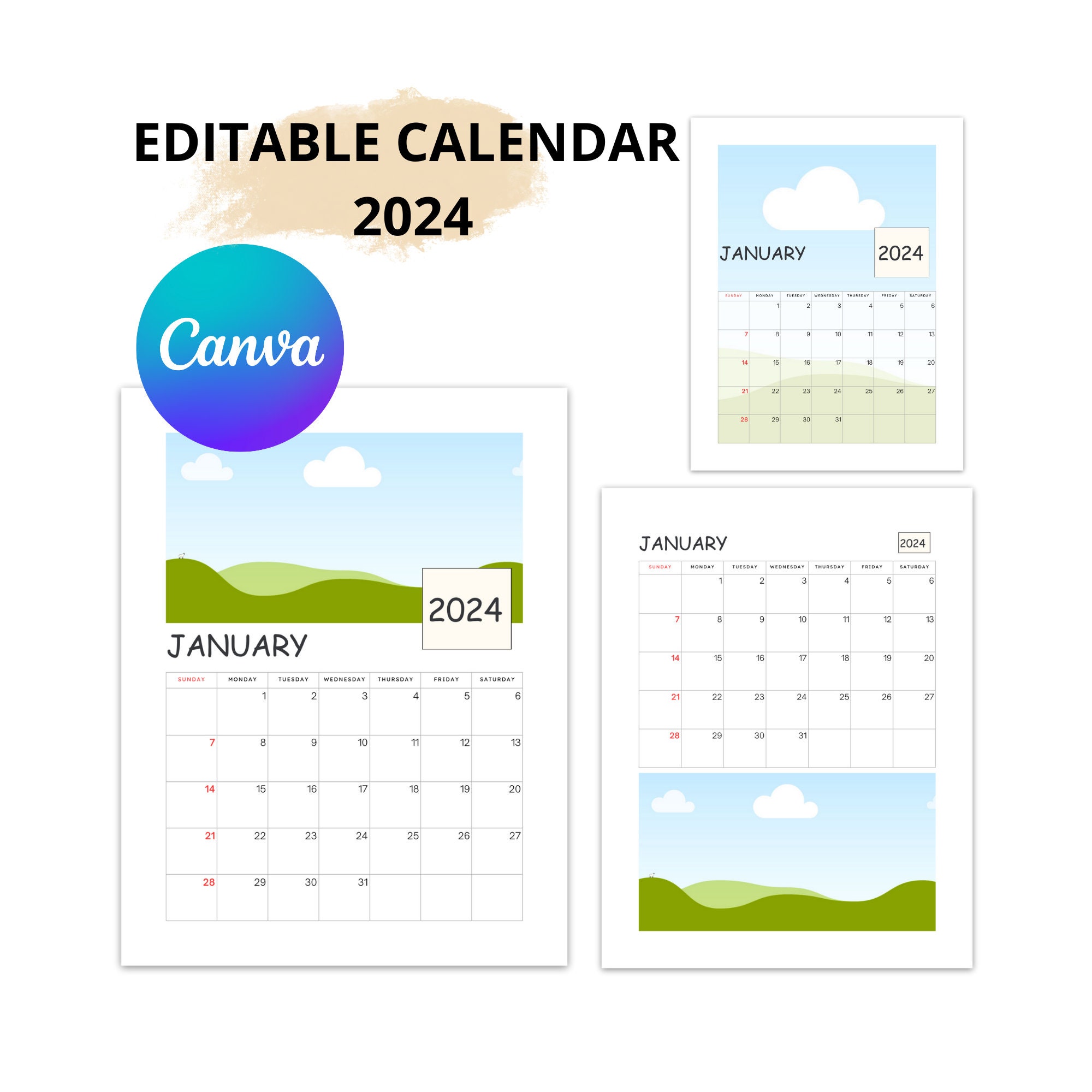 Calendario 2024 Para Imprimir Canva Gratis Para Imprimir