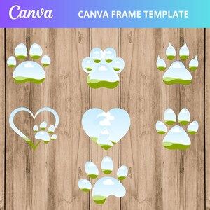 Canva Frame Template Add Your Own Pattern Paw Print, Create Digital Design Elements CANVA, Easy Drag and Drop Photo or Patterns