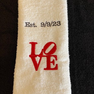 Custom Embroidered Kitchen Towel | Gift for Couple | Wedding Date Engagement Date anniversary Philadelphia love park | Embroidery towel