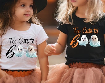 Camiseta de Halloween para niños pequeños "Too Cute To Boo", camiseta de Halloween "Boo", camiseta de fantasma espeluznante, camiseta de disfraz de Halloween, camiseta de Halloween para niños pequeños.