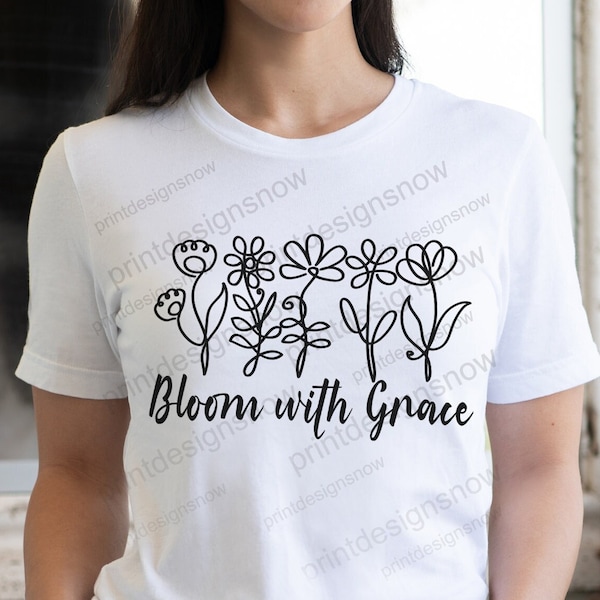 Bloom With Grace, Line Art Flowers, Botanical flowers T-shirt, Wildflowers Outline, Simple Spring flowers for Nature Lovers Png, Svg files