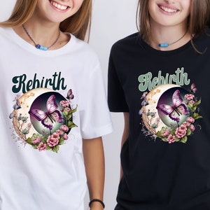 Butterfly Moon Rebirth T-Shirt, Moon Phase Shirt, Butterfly Flowers Tee, Butterfly and Moon, Nature Lover Shirt, Cute TShirt, 2 PNG FILE