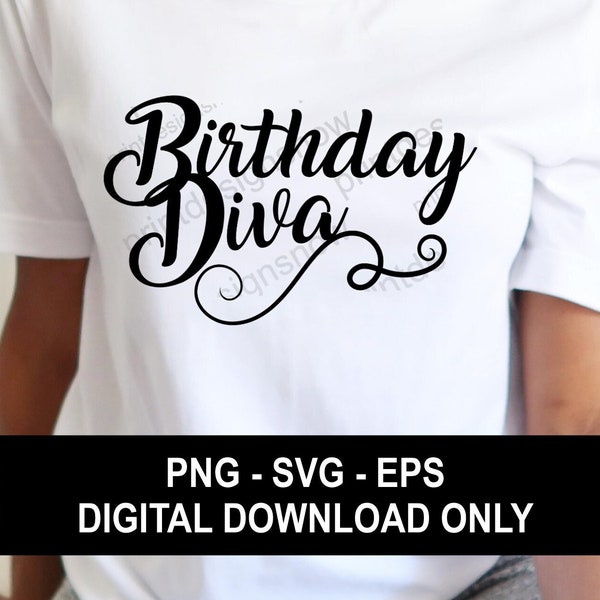 Birthday Diva T-shirt Design, Birthday Queen, Birthday Design Shirt, Happy Birthday Shirt, Cute Birthday shirt, Png, Eps, Svg Cut Files.
