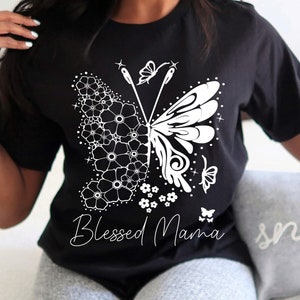 Blessed Mama Butterfly T-Shirt, Mama Shirt, Shirt for Mom for Mother&#39;s Day, Mama t-Shirt , mom shirt for Mom for Mother&#39;s Day or Casual Wear