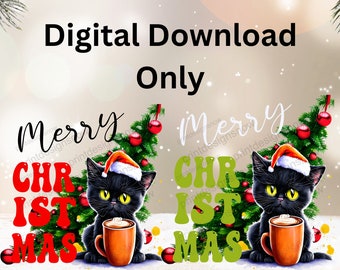 Christmas Cat PNG, Coffee, Funny Holiday Shirt Design (Digital Download)