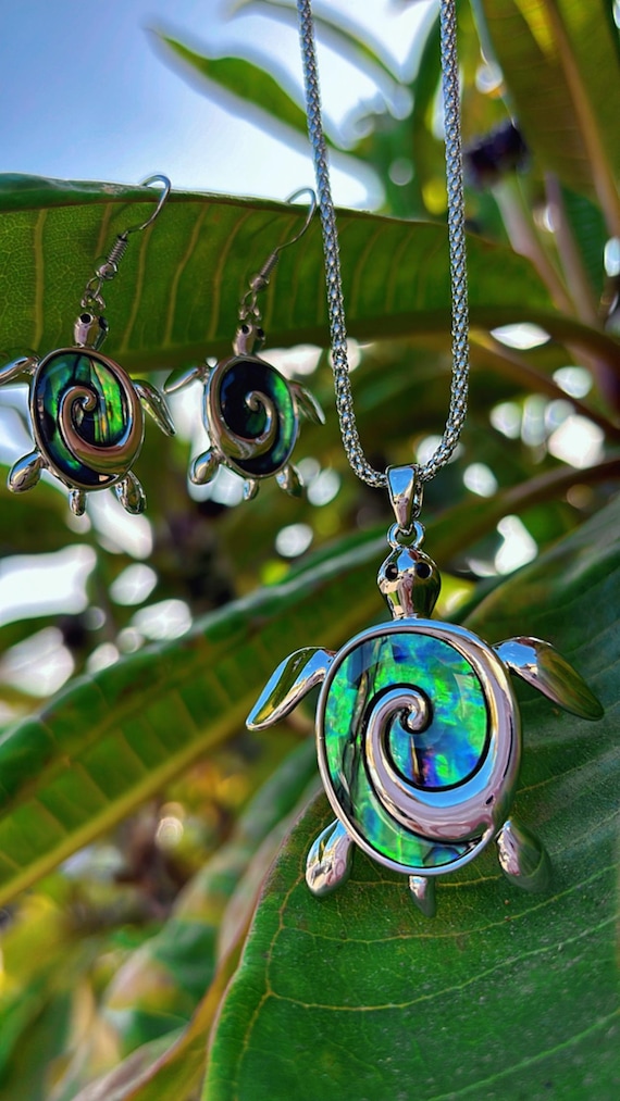Abalone Shell Turtle Necklace and Earring Set