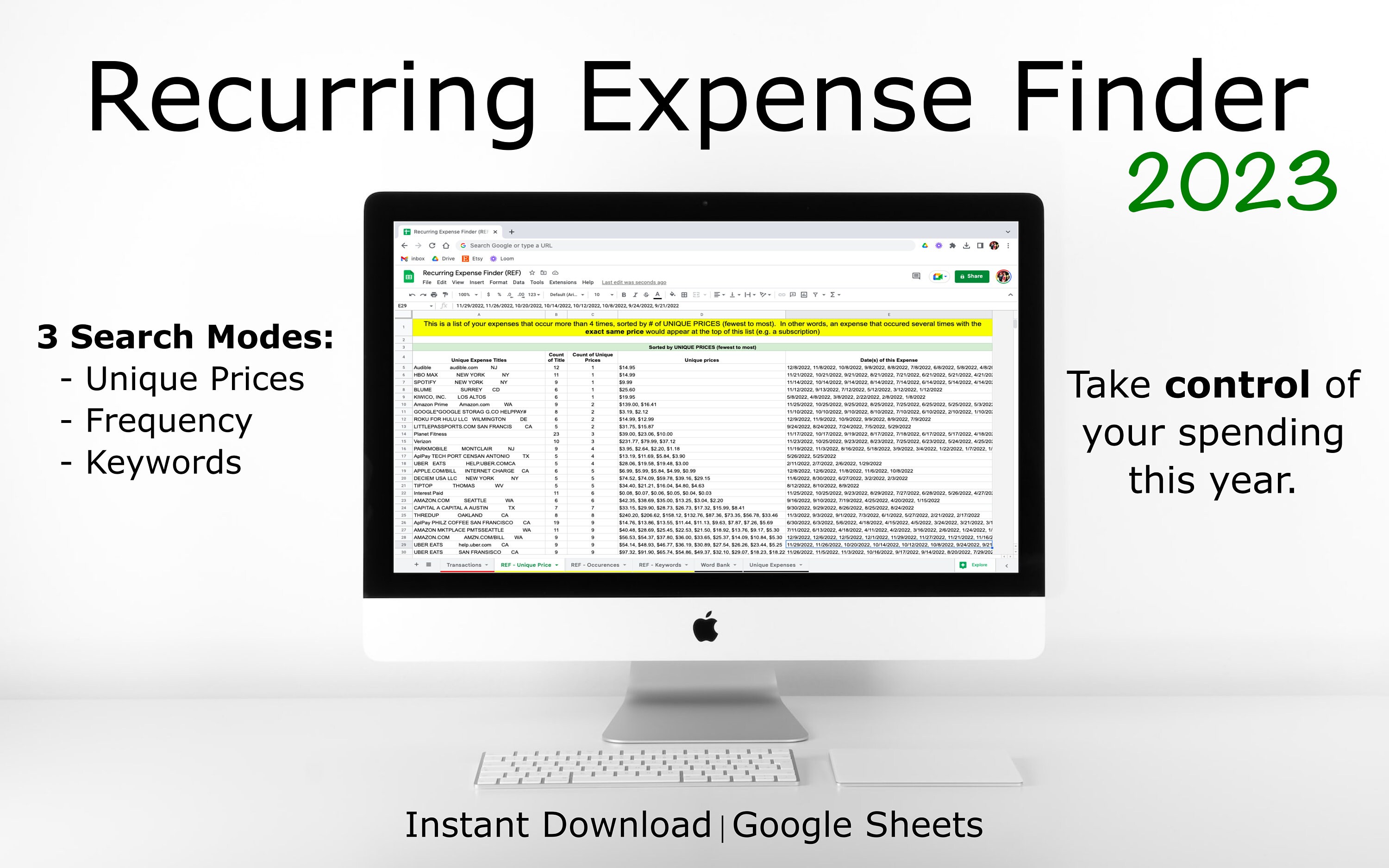 Recurring Expense Matrix Recurring Expense Finder - Google Sheets - Etsy