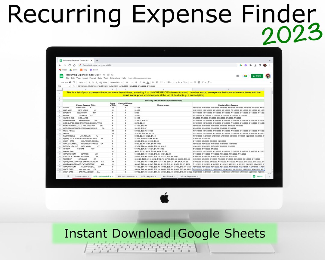 Recurring Expense Finder Google Sheets Etsy
