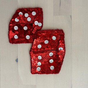 Vintage Double Dice Red sequin beaded appliqué patch 1 piece