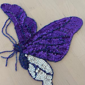 Vintage Extra Large Purple Butterfly sequin appliqué patch from 1989