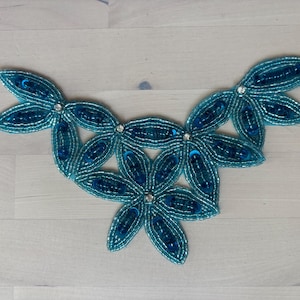 Turquoise flowers sequin and beaded blouse dress applique
