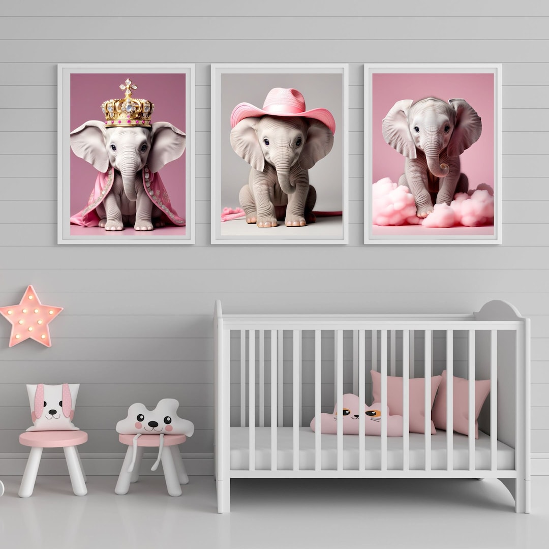 Set of 3 Sweet Baby Elephant Nursery Wall Art Decor Animal Etsy New
