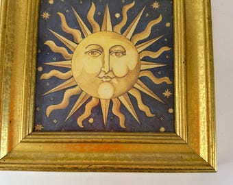 oeuvre d'art vintage Mary Beth Zeitz, soleil céleste, encadrée d'or, vendue à Kohl's dans les années 1990.