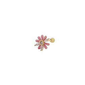 Piercing de margarita rosa con tres piedras marquesinas en plata de ley de 925 ct