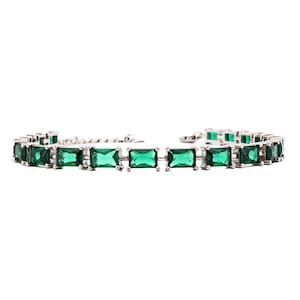 Green Cz Emerald Cut Tennis 925 Sterling Silver Bracelet