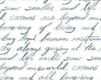 SALE! 1 Yard Fabric Blue Handwriting Script White Cotton Quilt Dear Stella Yardage DRR2596