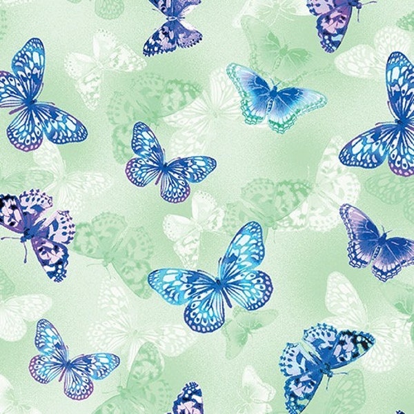 Fabric Butterfly Bliss Butterflies Green Cotton Quilt Kanvas Studio Benartex Yardage 12807-04  Free Shipping Option