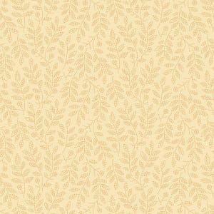 May include: A seamless pattern featuring a light yellow background with a repeating design of dotted leaves and stems in a muted gold color. The leaves have a delicate, textured appearance, creating a subtle, organic aesthetic. This fabric design is suitable for various craft projects.