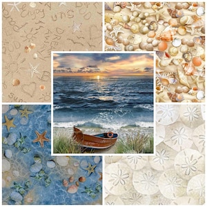 Water's Edge  24" Panel Fabric Plus Coordinates Shells Timeless Treasures Quilt Cotton