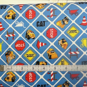 SALE! 1 yard Fabric CAT Licensed Caterpillar Construction Blue Kids Dump Truck Cotton Quilt Riley Blake C8102