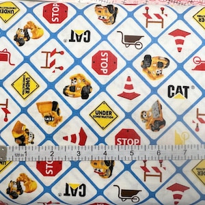 SALE! 1 yard Fabric CAT Licensed Caterpillar Construction Dump Truck Stop Cone Kids Cotton Quilt Fabric  Yardage C8102