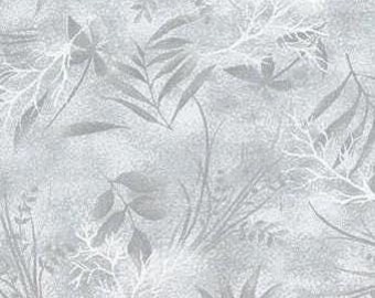 Wideback Fabric Grey Leaves Ferns Quilt Cotton 108 inch Wide Back Marcus Yardage 360760D